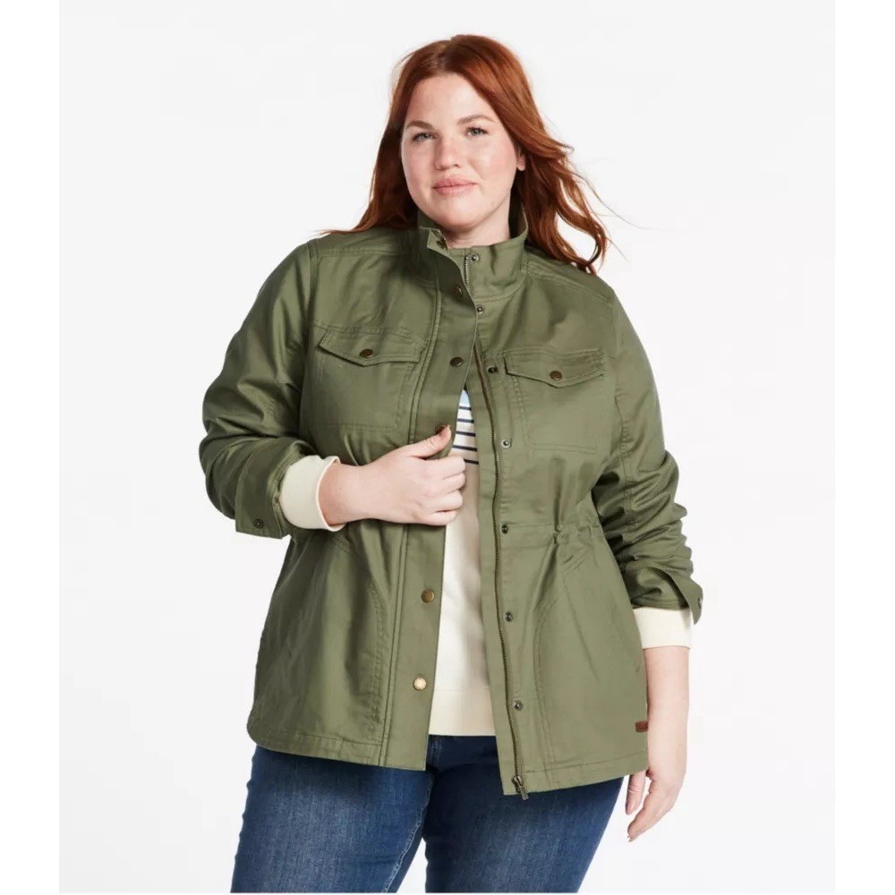 LL Bean BeanFlex Utility Jacket Womens Size 2X Deep Olive Full Zip Snap 517224 - Picture 10 of 11